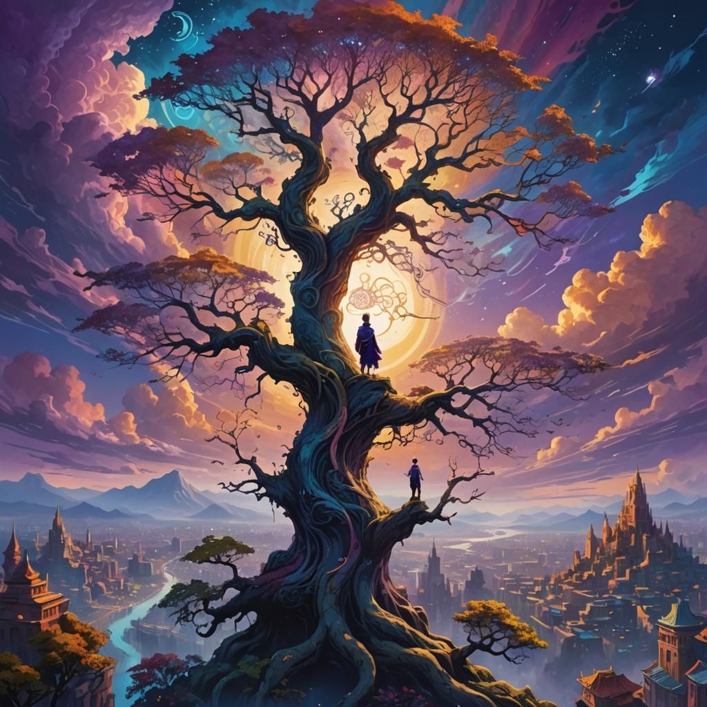 Mystical Sky City and Ancient Tree