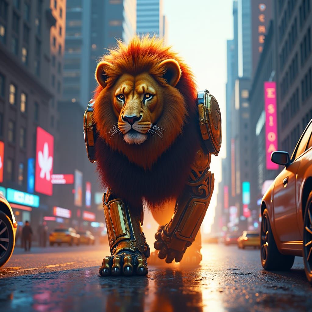 Optimus Prime Lion in New York: Detailed Digital Art