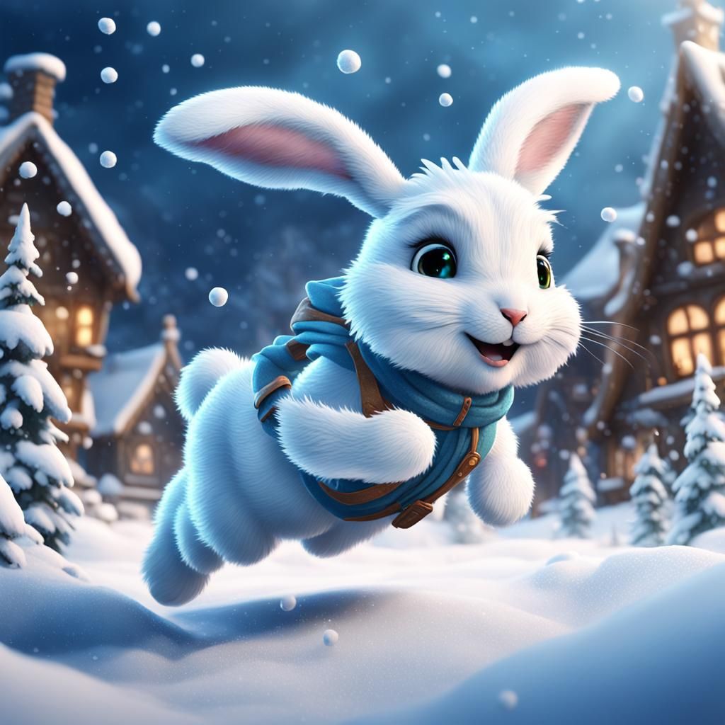 Snow Bunny Hopping Happily: Fantasy Concept Art