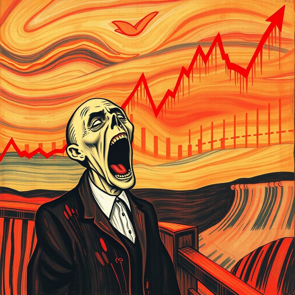 Munch's Figure Screaming Amidst Stock Market Chaos