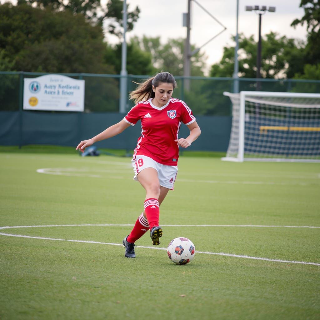 a woman soccer kick in the ball