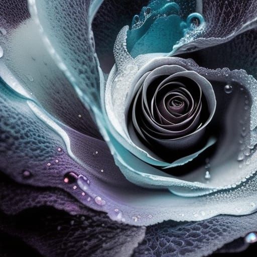 Dreamy Black Rose with 3D Fractals and Shimmering Light