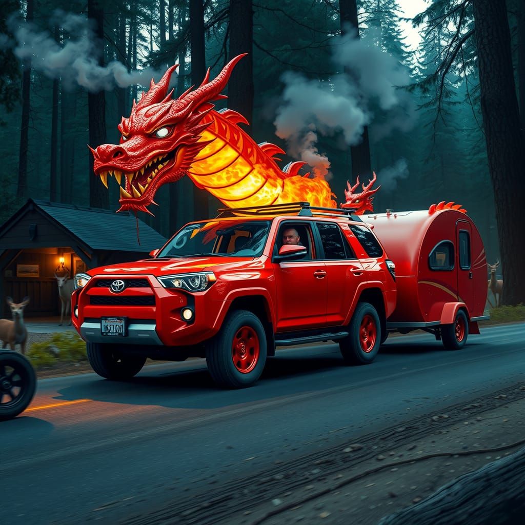 Cyberpunk Red Dragon 4Runner Speeds Through Mystic Forest