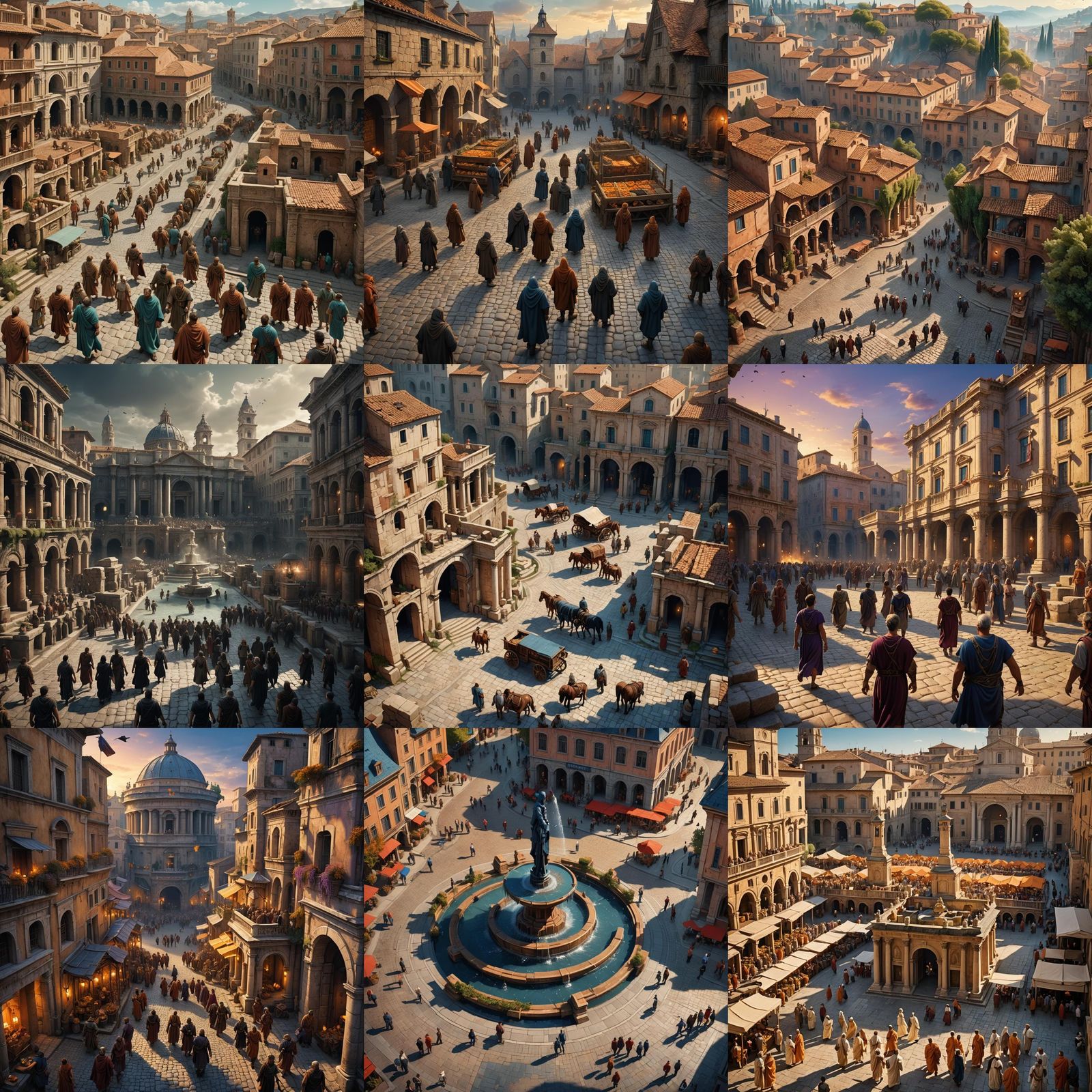 Bustling Roman Town Square with Paranoid Atmosphere