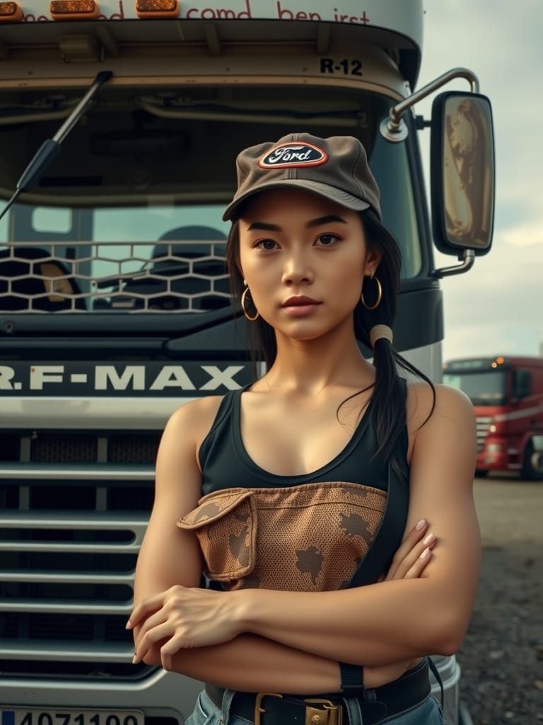 Female Truck Driver Portrait in Realistic Style