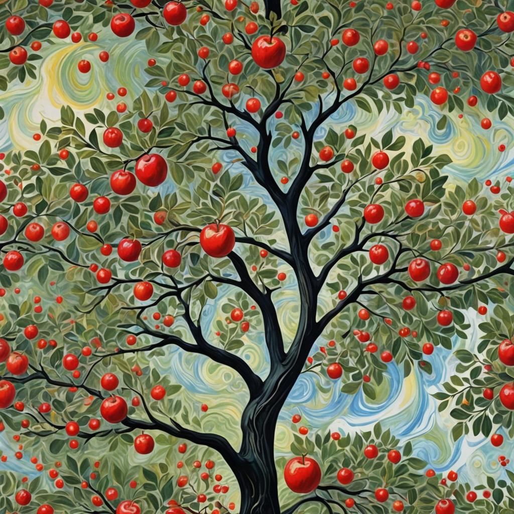 Apple Tree at Vernal Equinox in Impressionistic Style