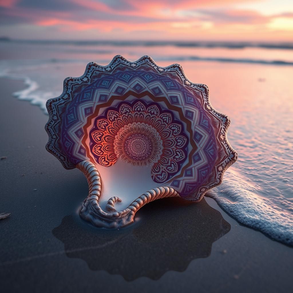 Intricately Carved Seashell with Mandala Patterns