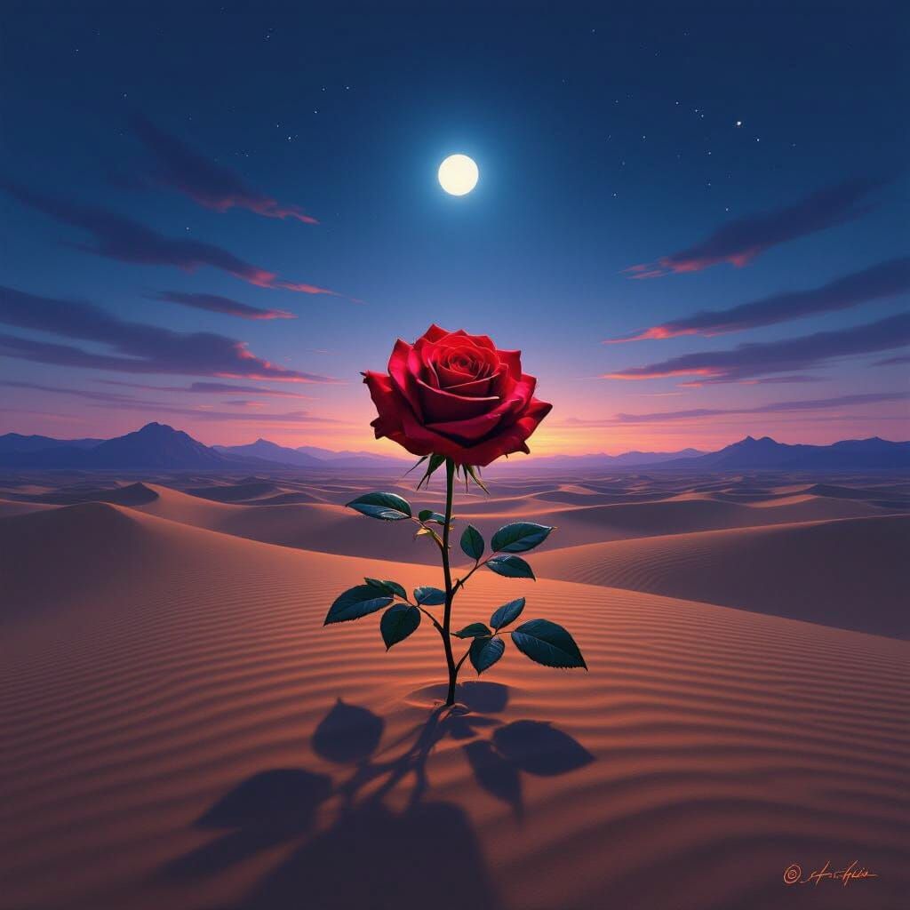 Surreal Rose in Desert Twilight Digital Painting
