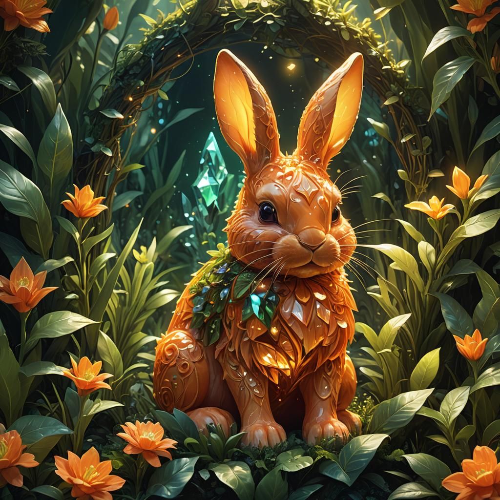 Orange Bunny with Glowing Crystal: Digital Concept Art