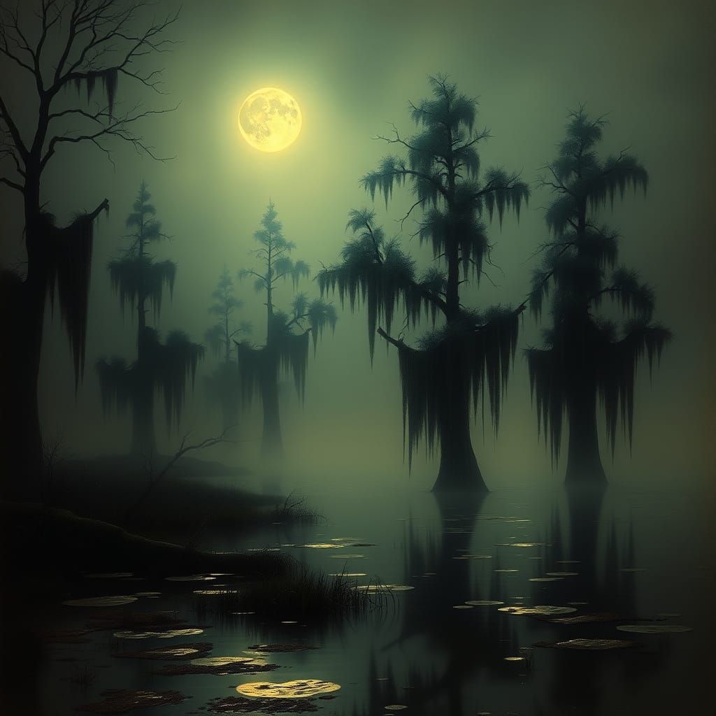 Mystical Moonlit Bayou in Romantic Style
