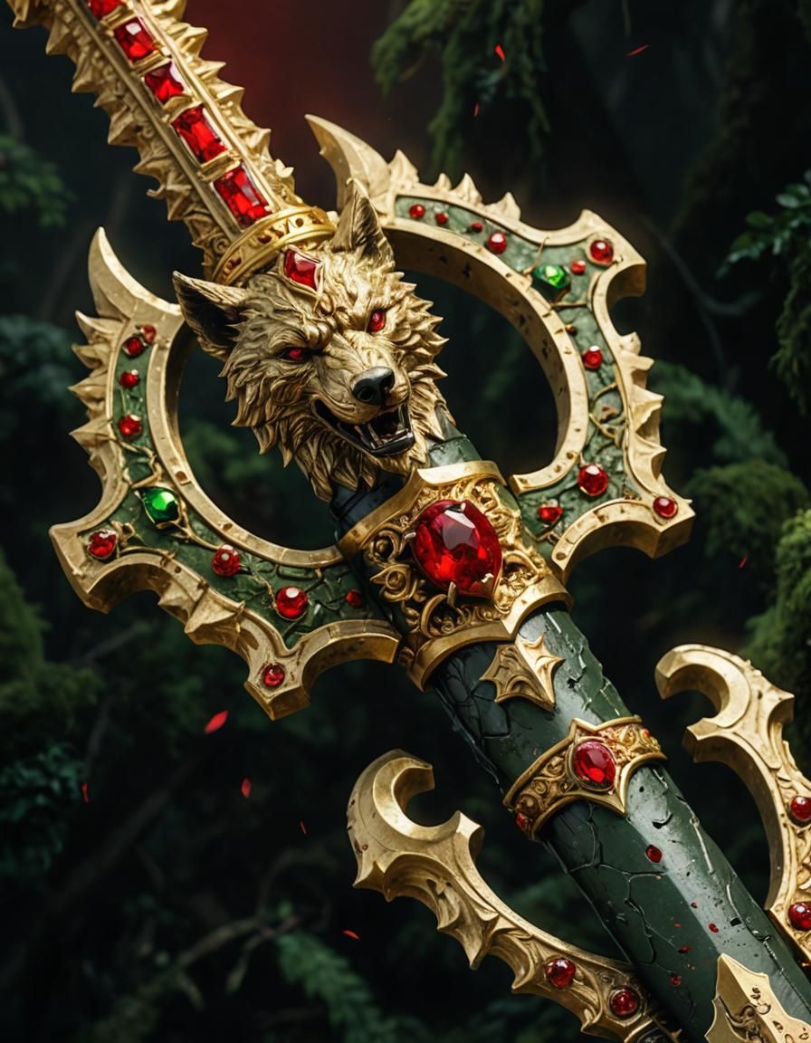 Ornate Gladius with Wolf Hilt in Fantasy Art Style