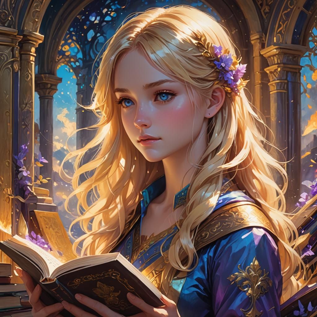 Anime Girl Reading Book: Fantasy Concept Art