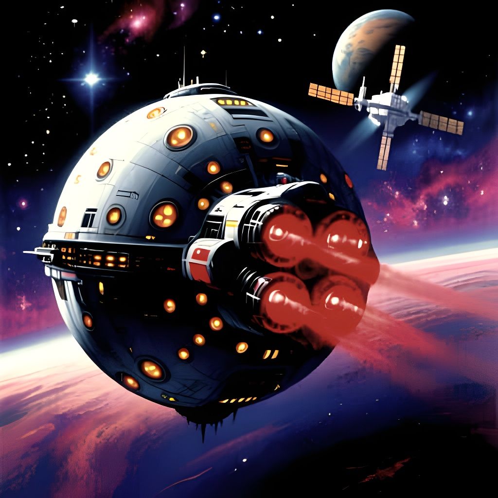 Futuristic Ball-Shaped Starship with Galaxy Backdrop
