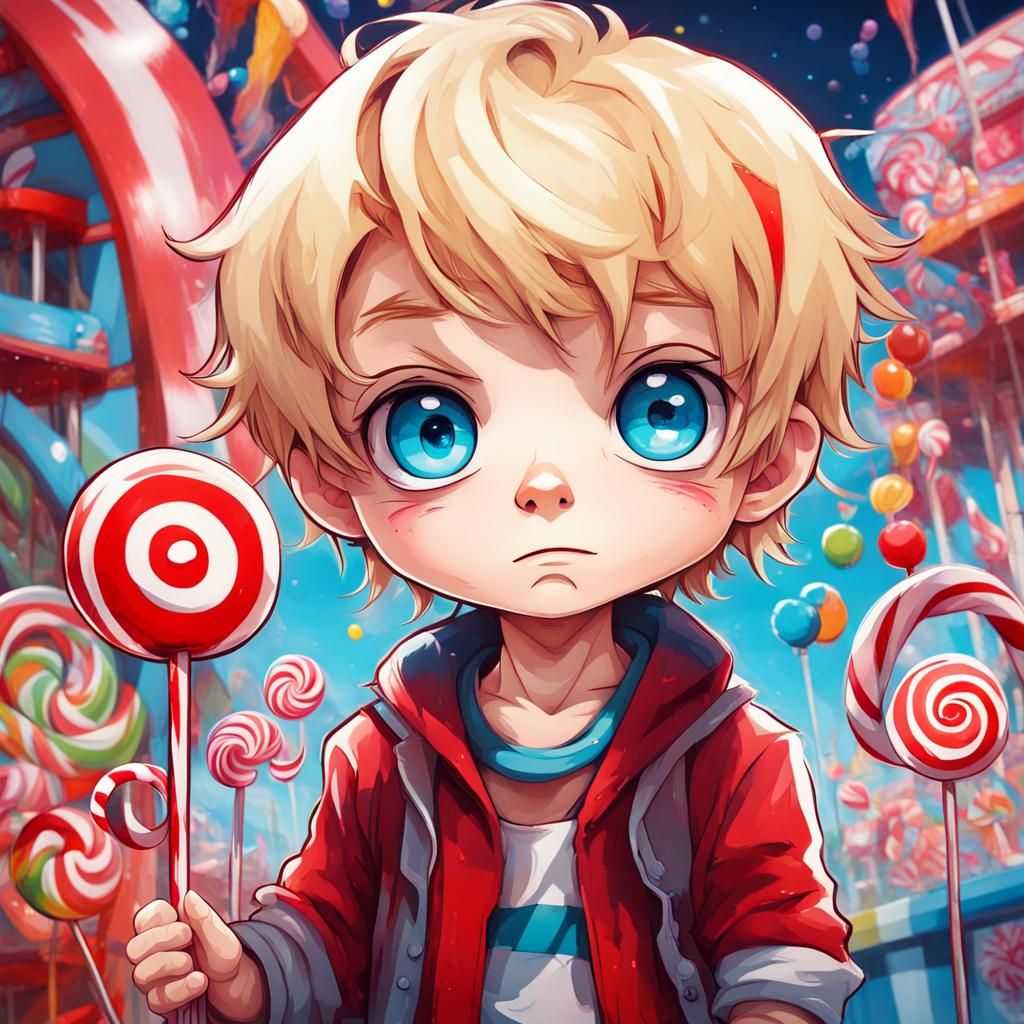 Chibi Boy Portrait at Fun Fair in Anime Style