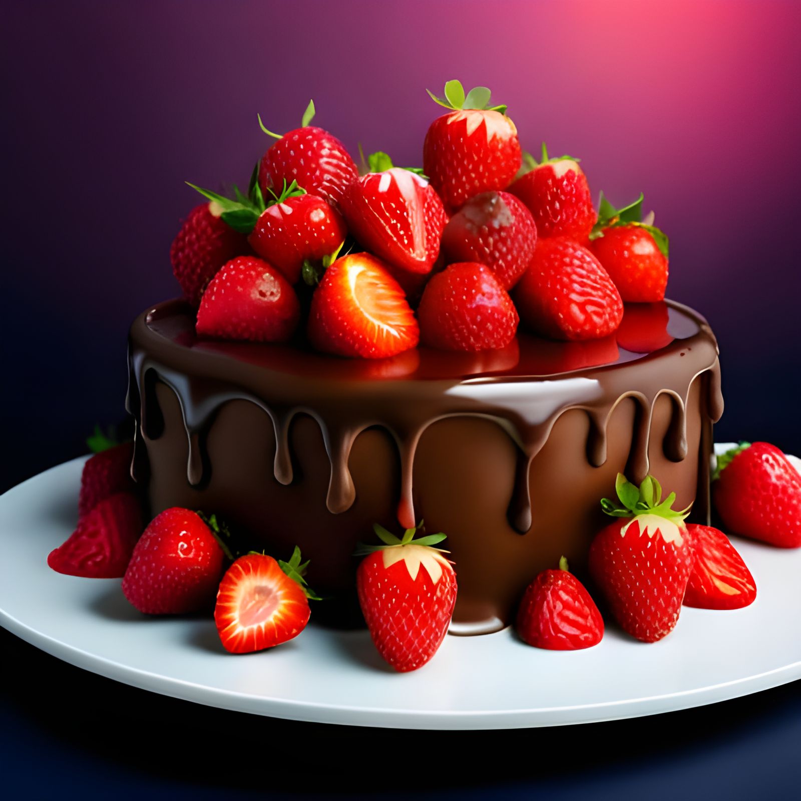 Vibrant Strawberry Chocolate Cake: Hyperrealistic Splash Art