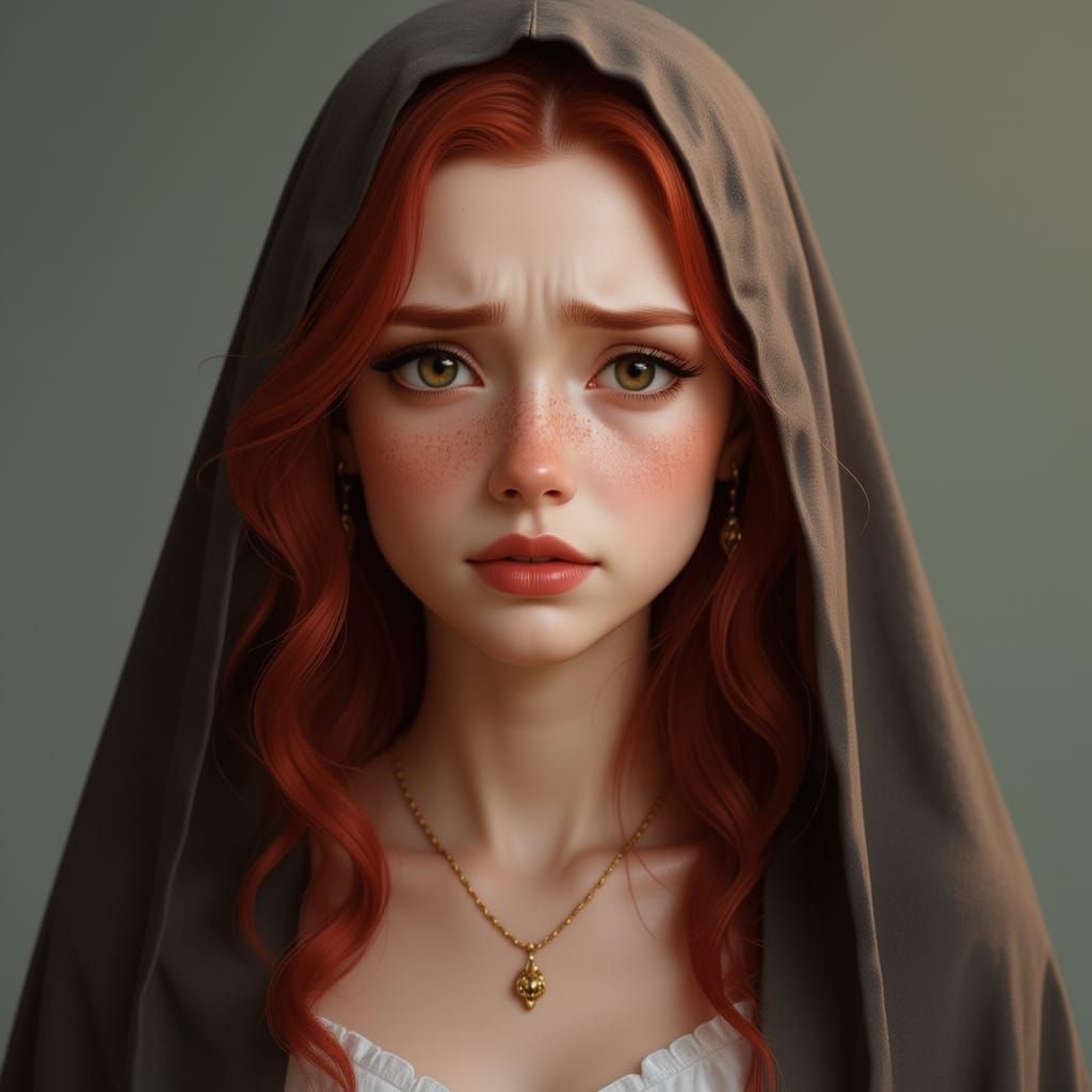 Stunning Portrait of Ruby Haired Girl with Gold Freckles