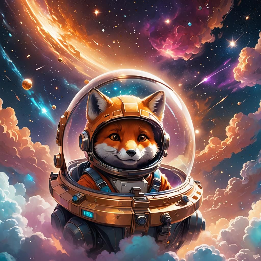 Fox Astronaut on Galaxy Exploration in 3D Animation