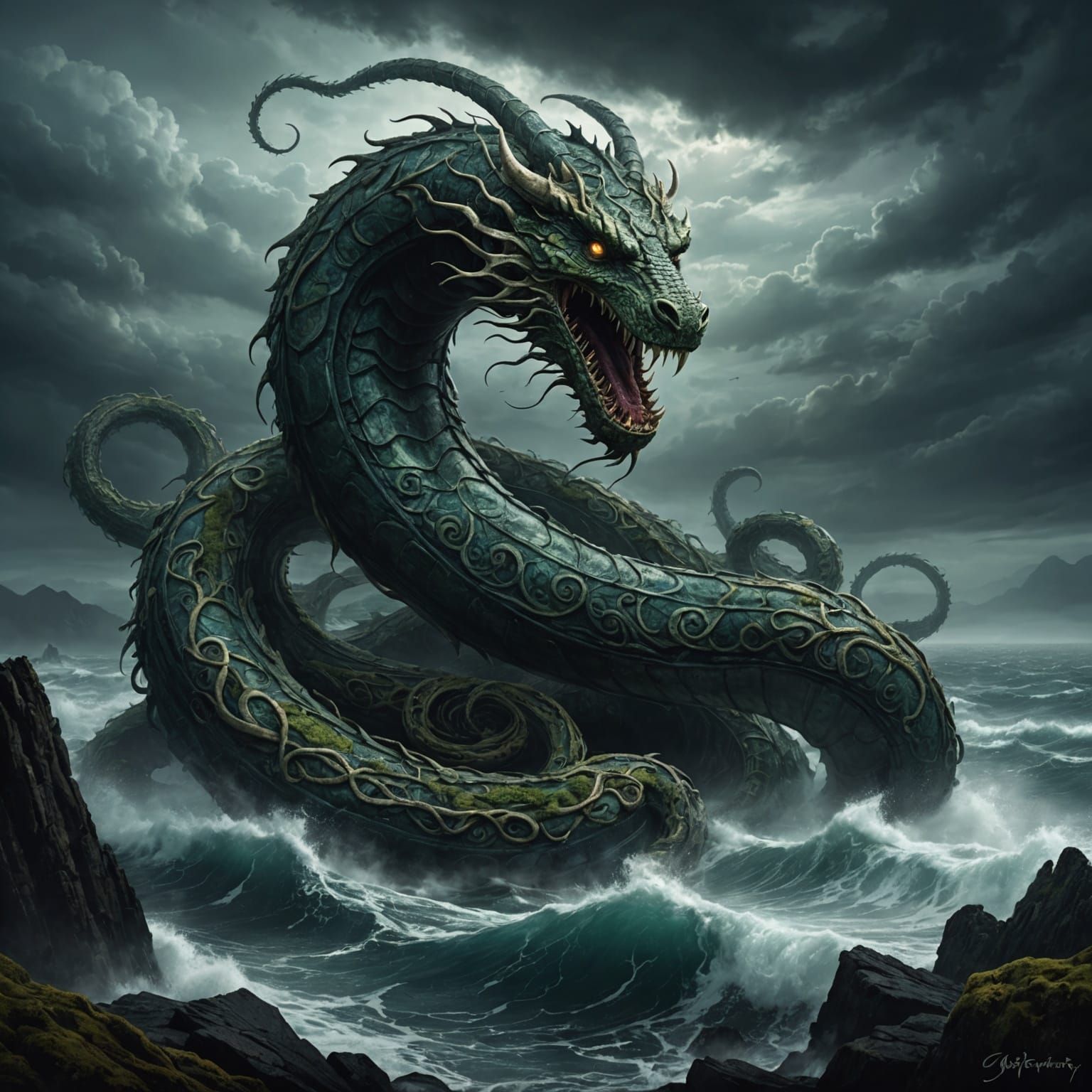 Jörmungandr Emerges: Serpent of Midgard in Dark Realism