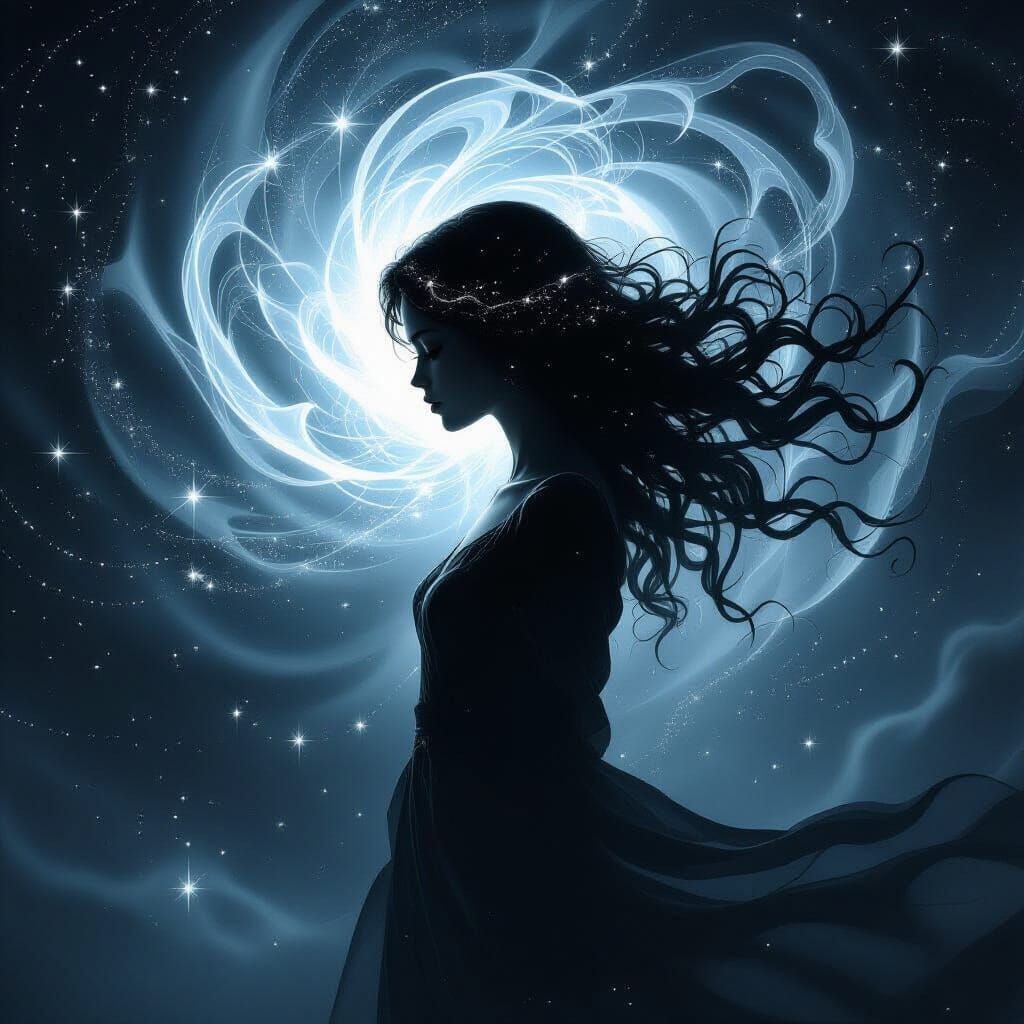 Mystical Girl in Cosmic Energy Waves