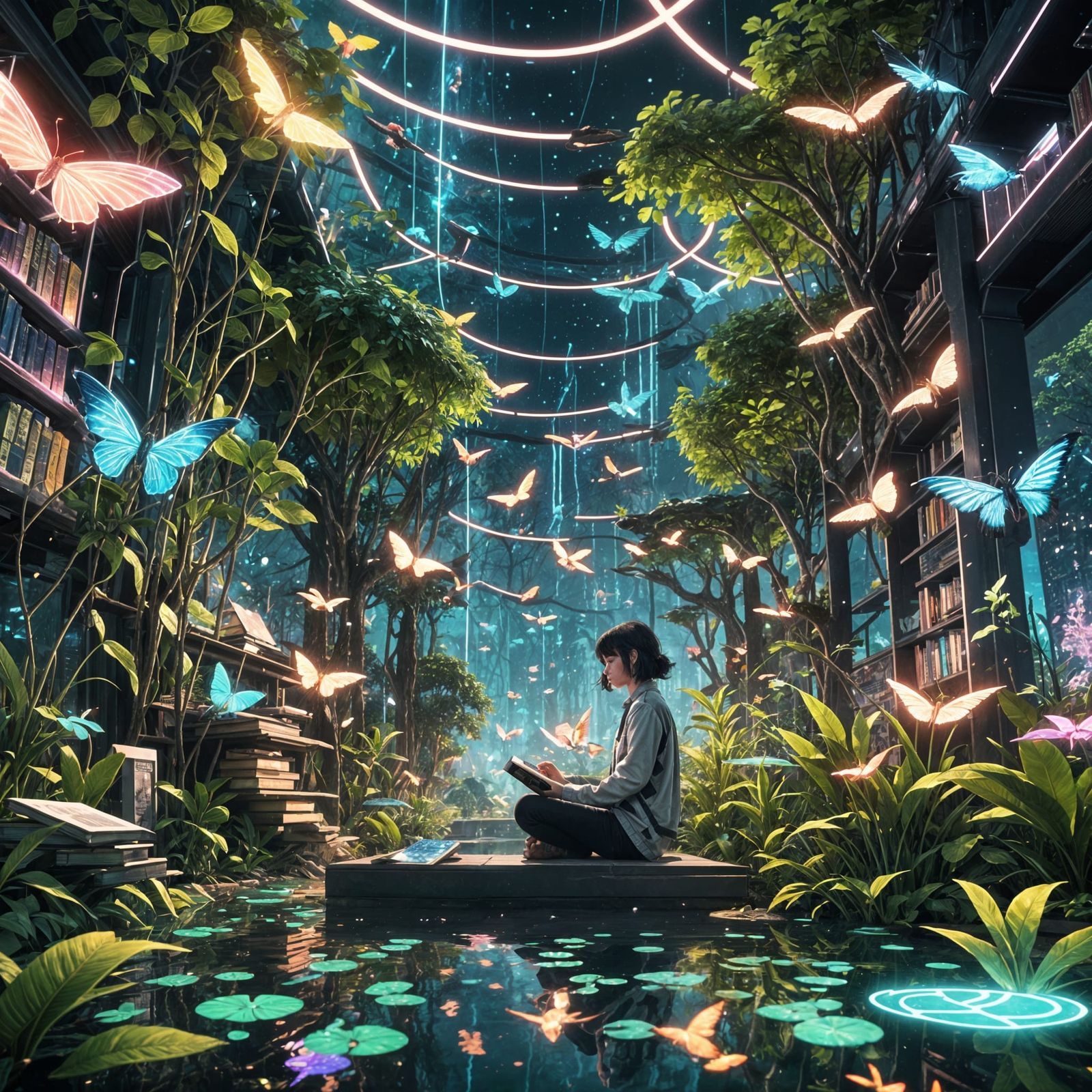 Anime Nature-Tech Fusion with Digital Consciousness
