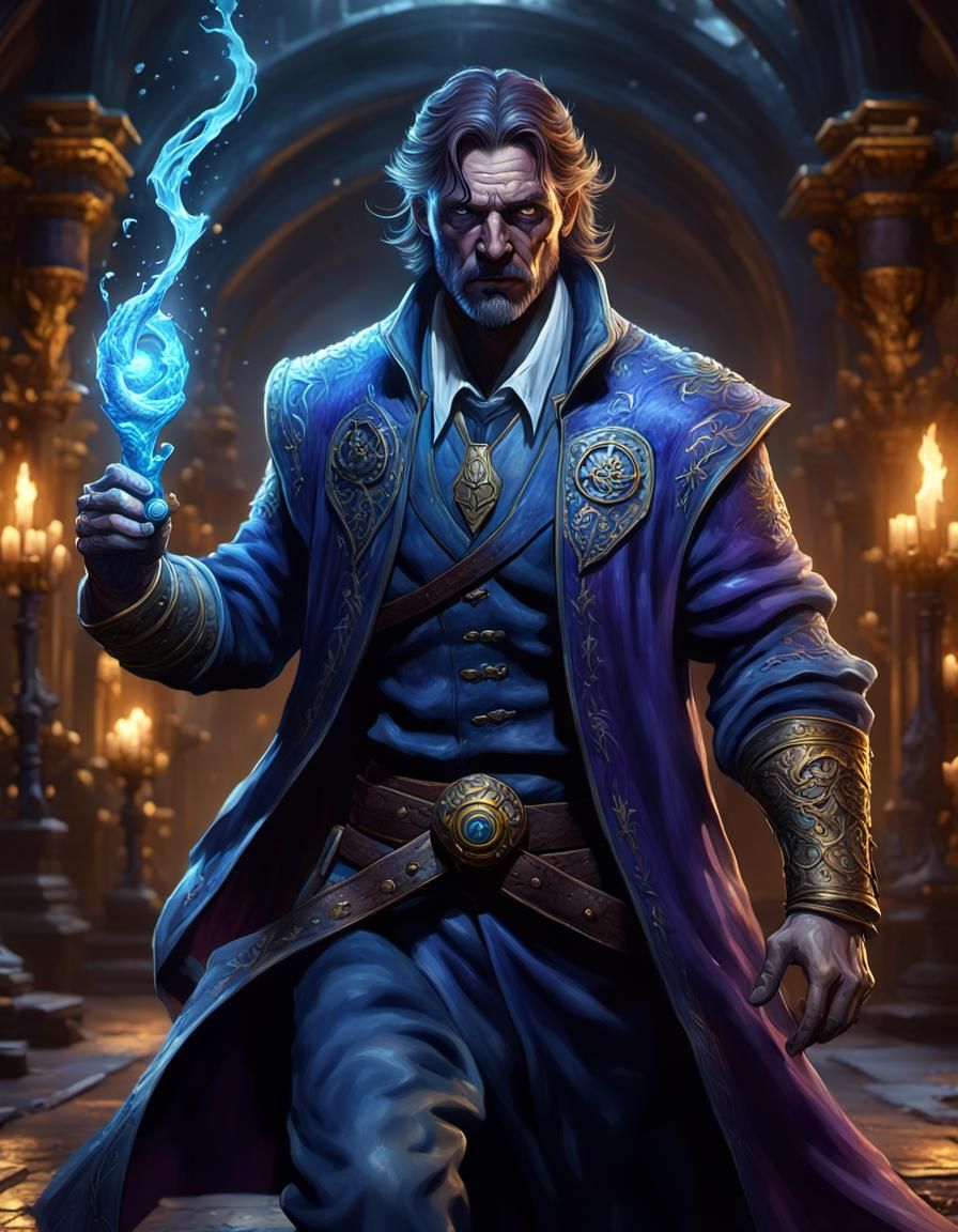 Fantasy Warrior-Mage Readying a Spell, Detailed Digital Art