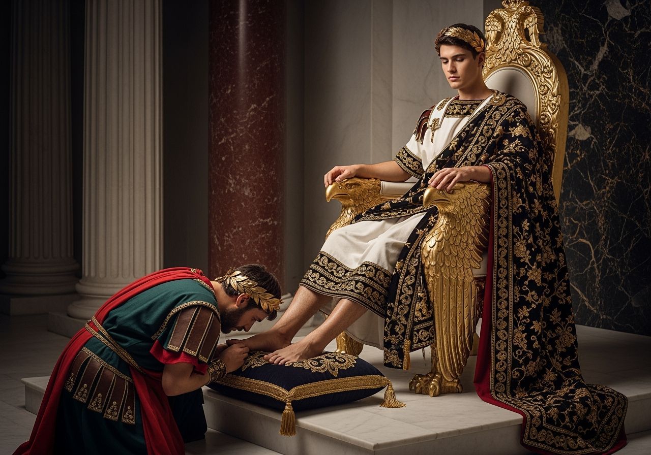 Elegant Roman Emperor on Eagle Throne, Baroque Style