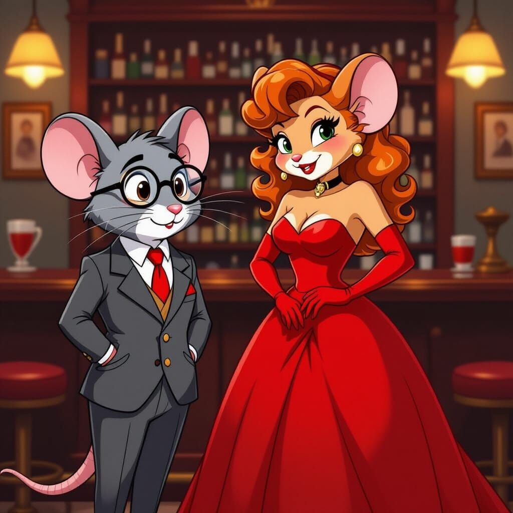 Shy Mouse Librarian Meets Jessica Rabbit, Animated Style
