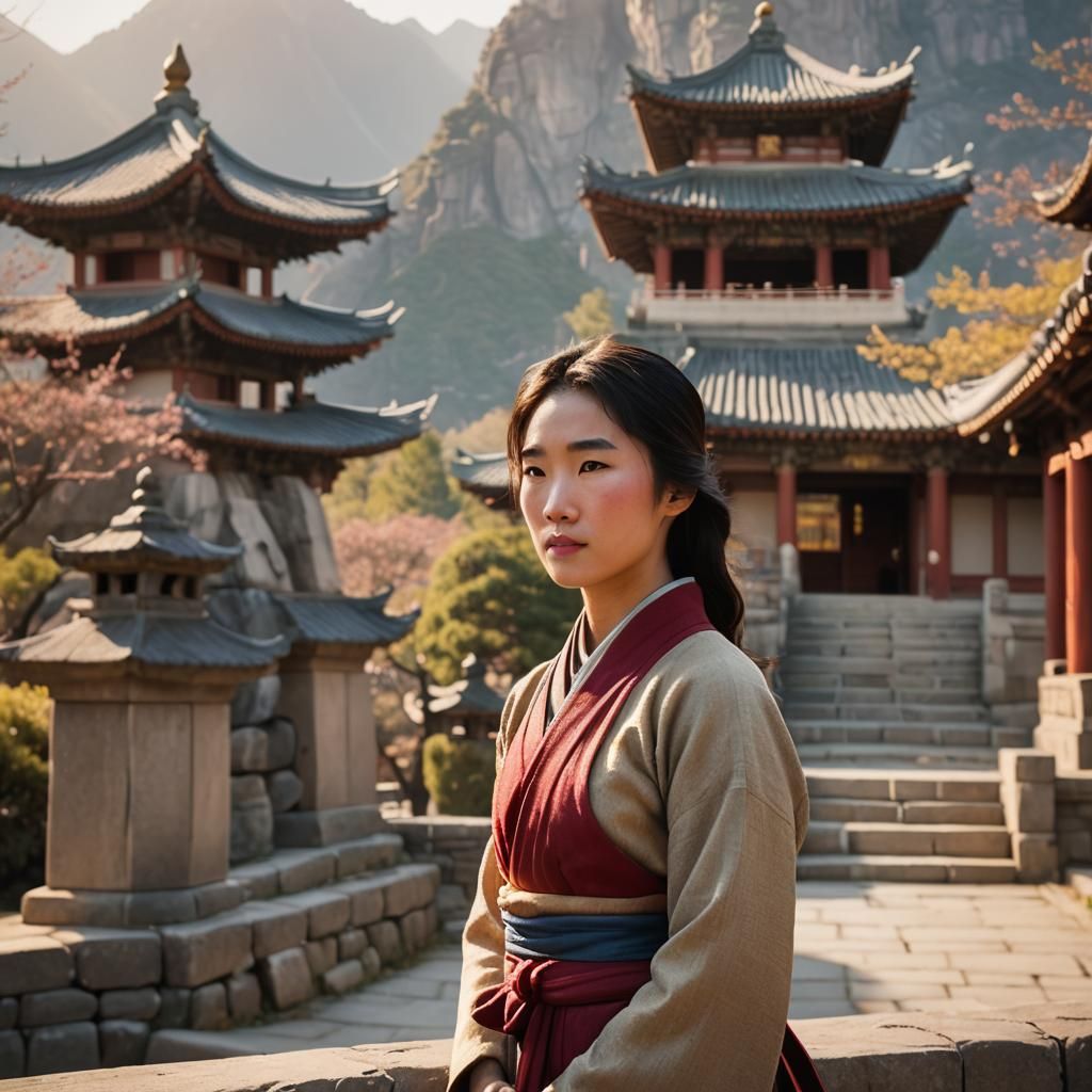 Mulan Portrait with Mountains in Kodak Tones