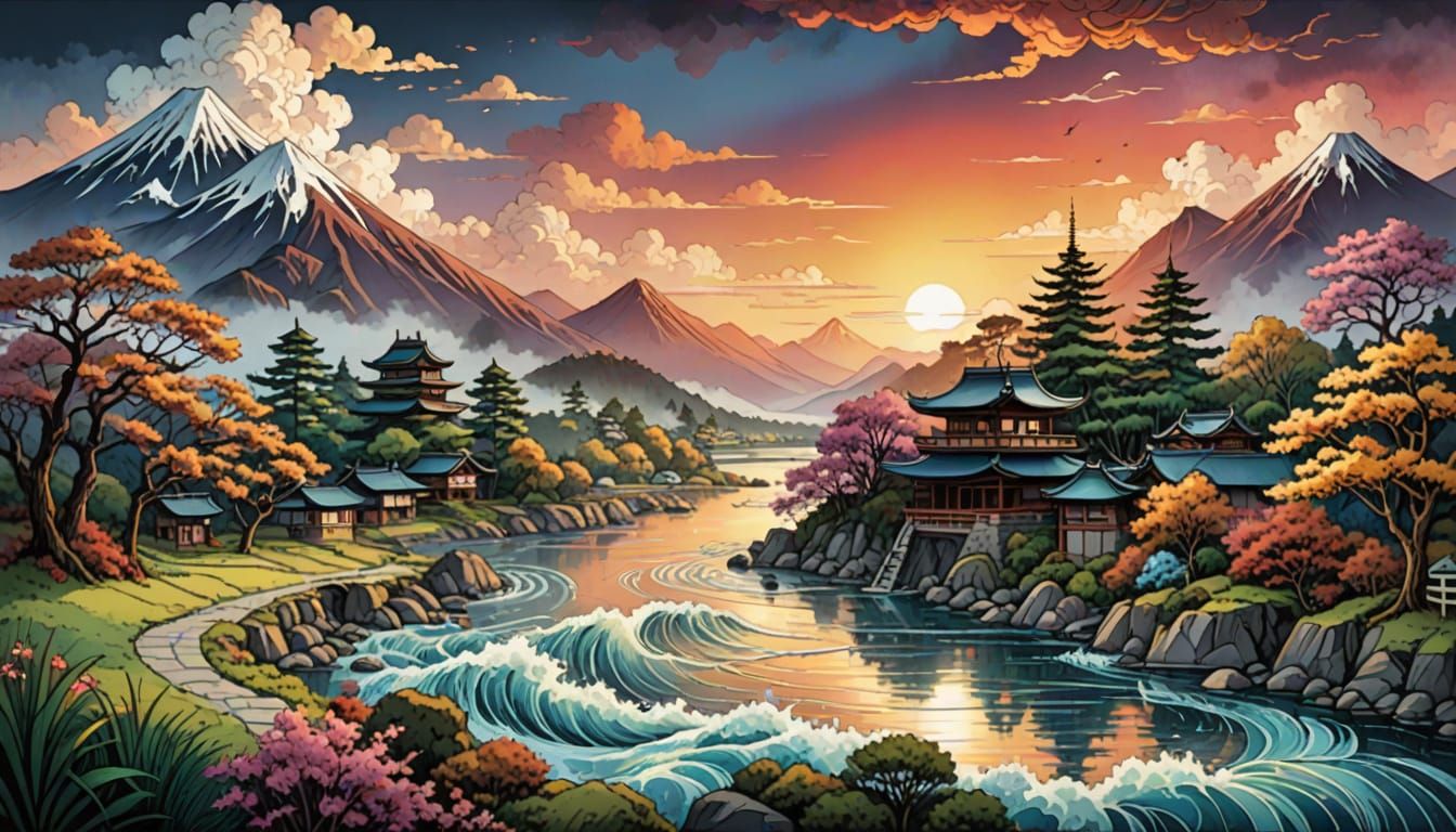 Japanese Masterpiece in Soft Watercolor Style