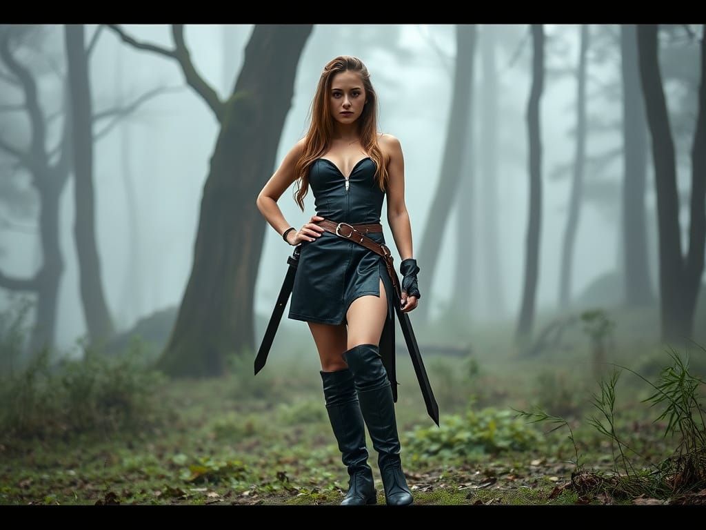 Dwarf Warrior Princess in Misty Forest Clearing