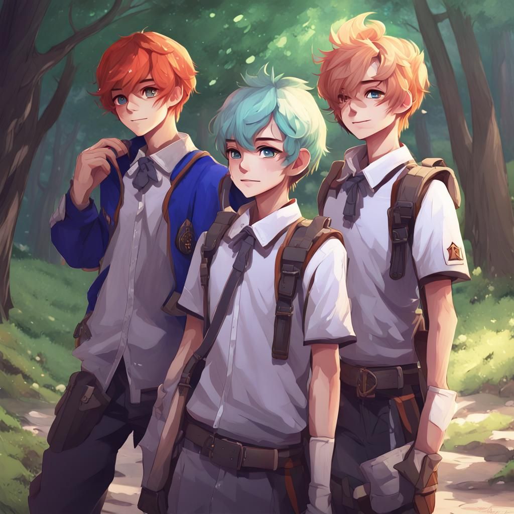 School Boys Walking Home through the Woods