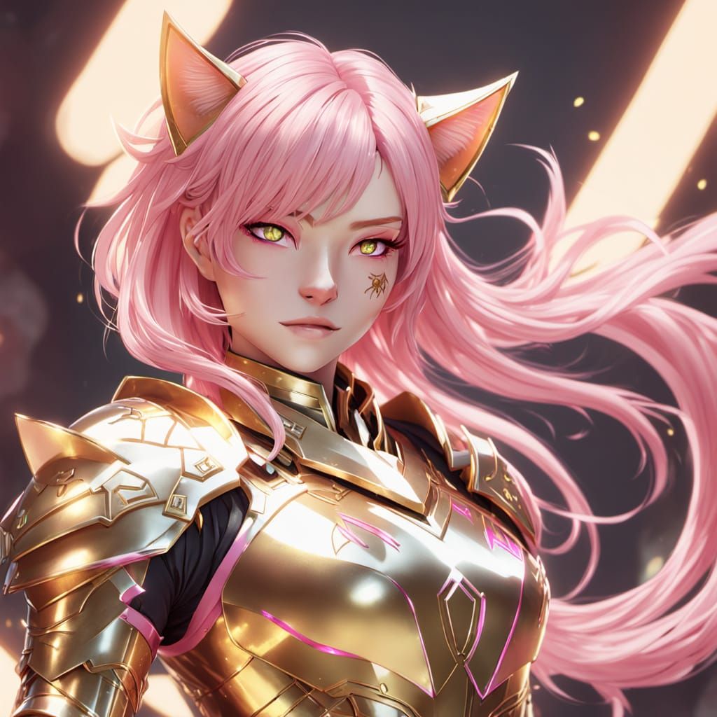Anime Cat Girl in Golden Armor Concept Art