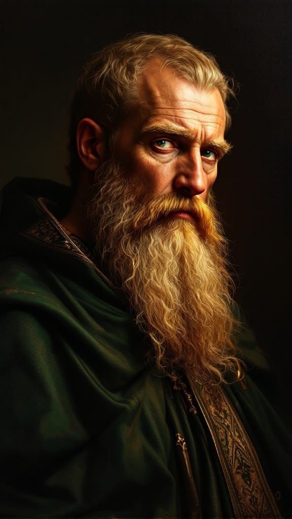 St Patrick in Golden Light, Oil Painting Style