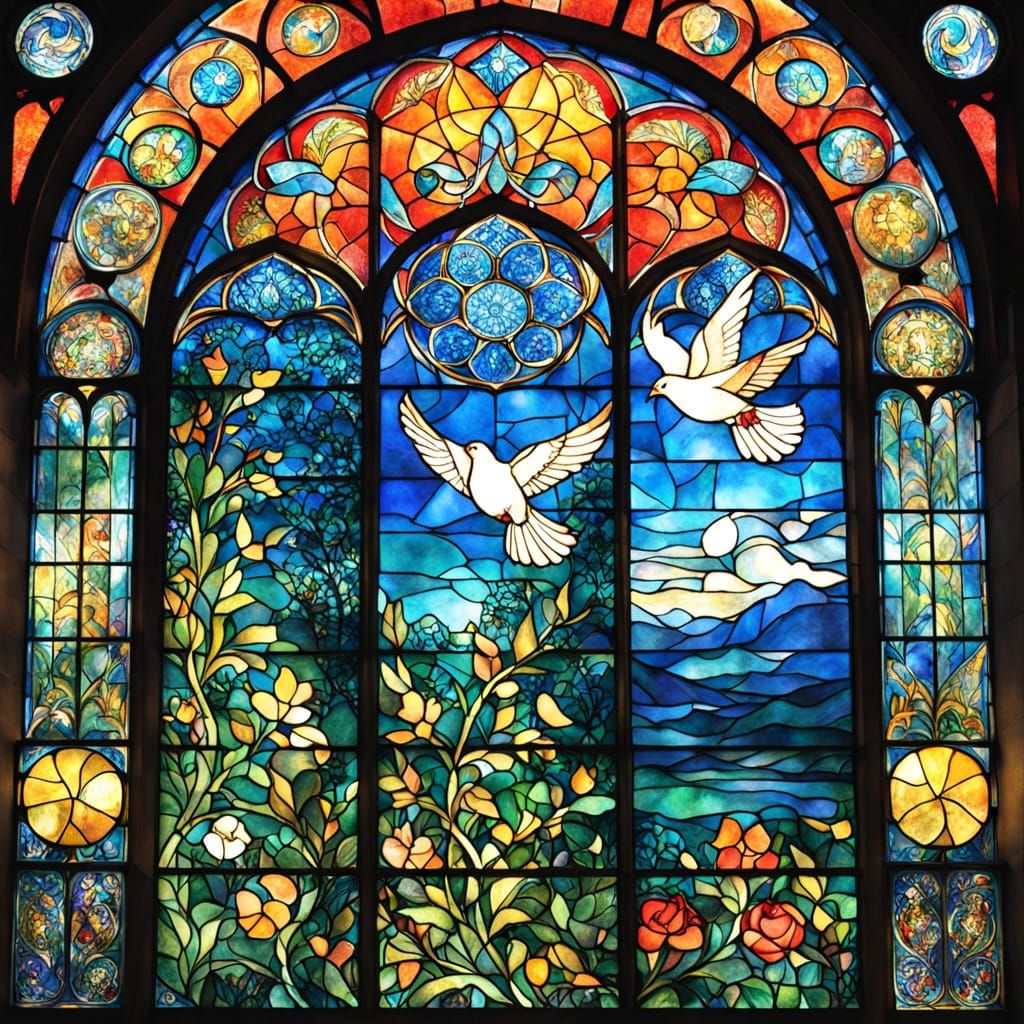 Majestic Dove in Vibrant Stained Glass