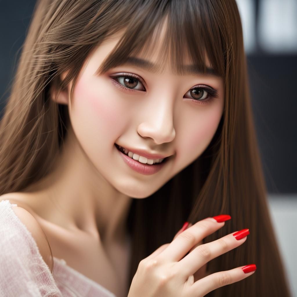 Beautiful Japanese Girl Air Kiss: Hyperdetailed Portrait