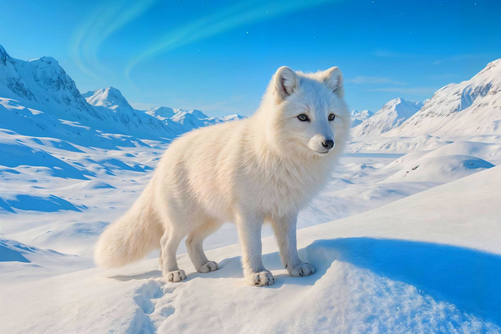 Arctic Fox in Snowdrift: Photorealistic Winter Landscape