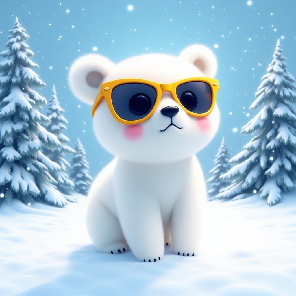 Polar Bear in Sunglasses: Impressionist Winter Scene