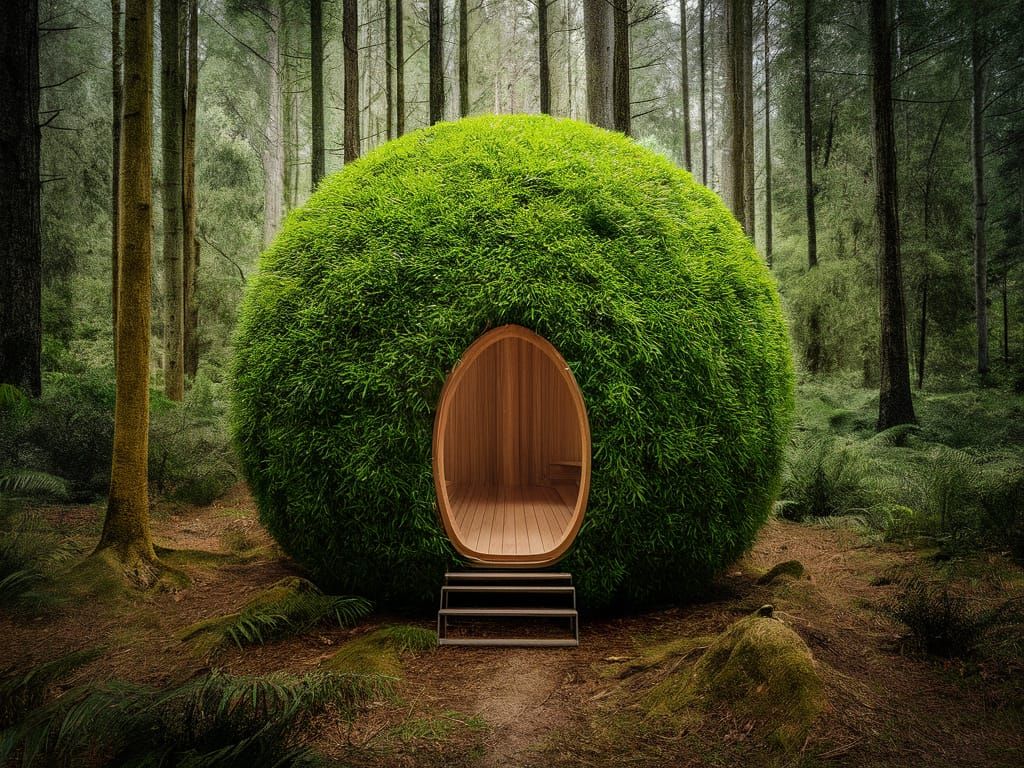 Surreal Lovescape with Green Bear in Architectural Sphere
