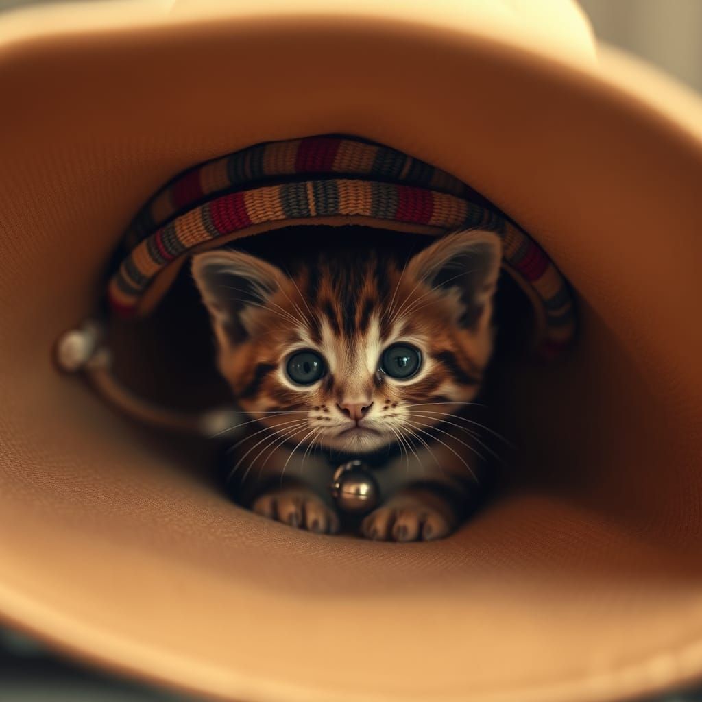 Kitten Hiding Under Hat, Cinematic 35mm Film