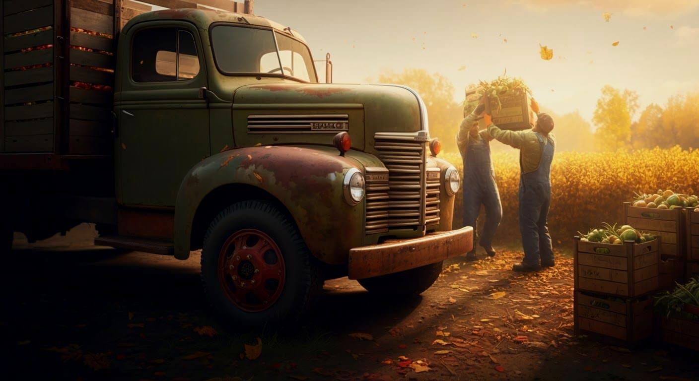 Autumn Harvest Scene with Vintage Truck