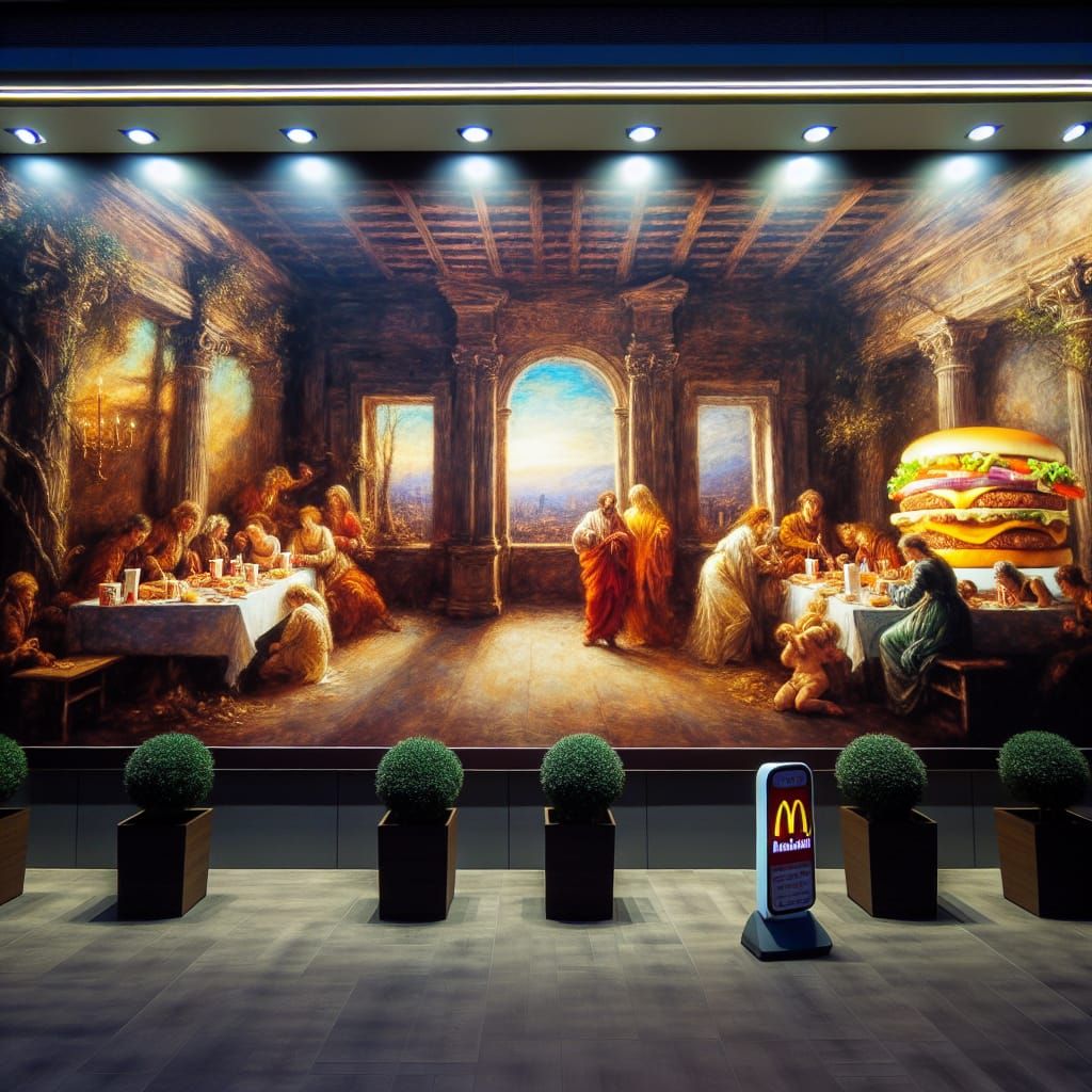 Baroque Fast Food Ad with Dramatic Lighting