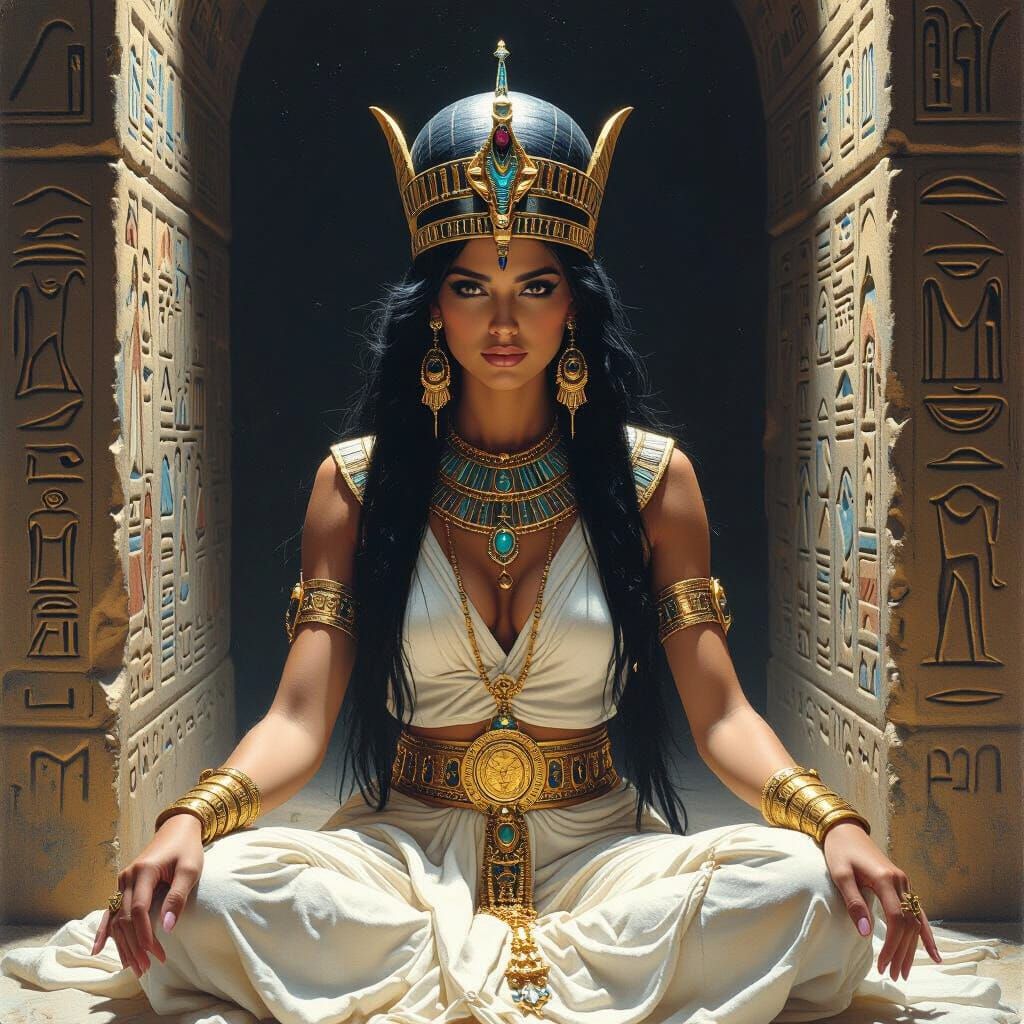 Isis in Mystical Chamber: A Dark Fantasy Portrait