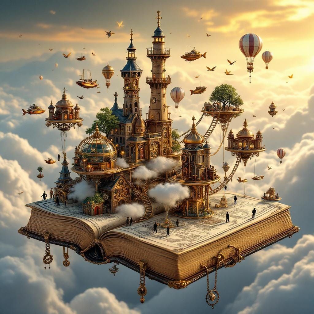 Steampunk Sky City Emerges from Ornate Journal