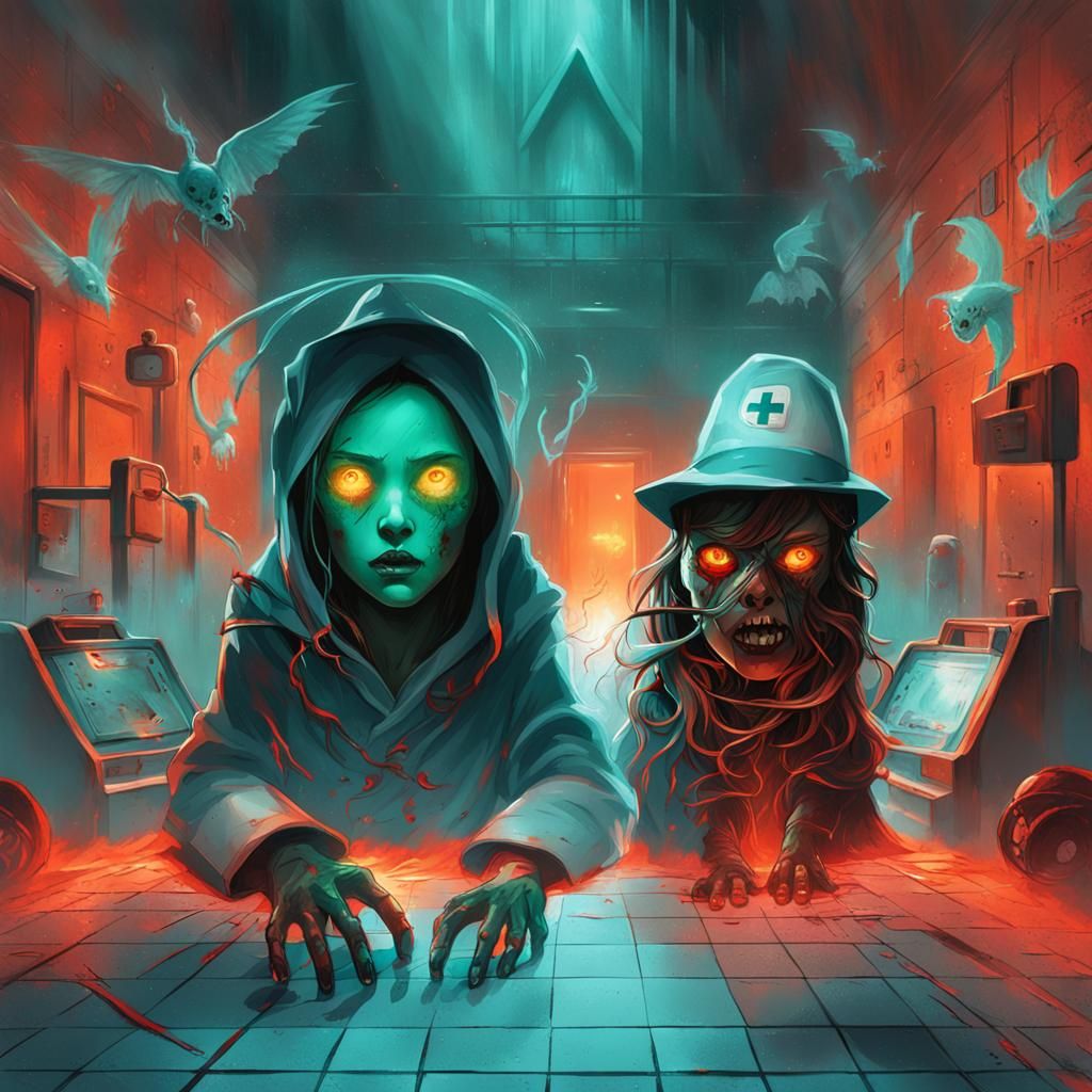 Demonic Nurse in Haunted Hospital: Dark Fantasy Art