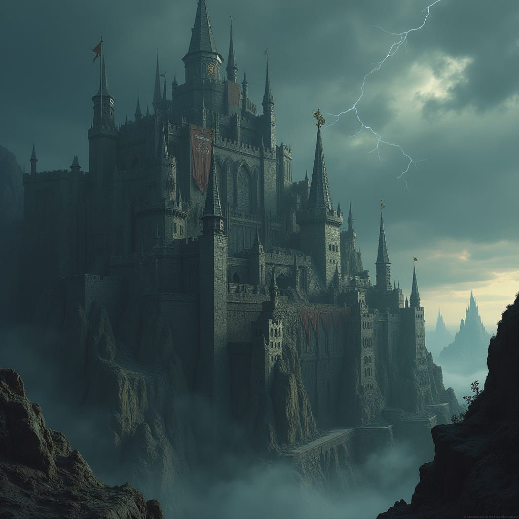 Ancient Castle Dominates Dark, Stormy Landscape
