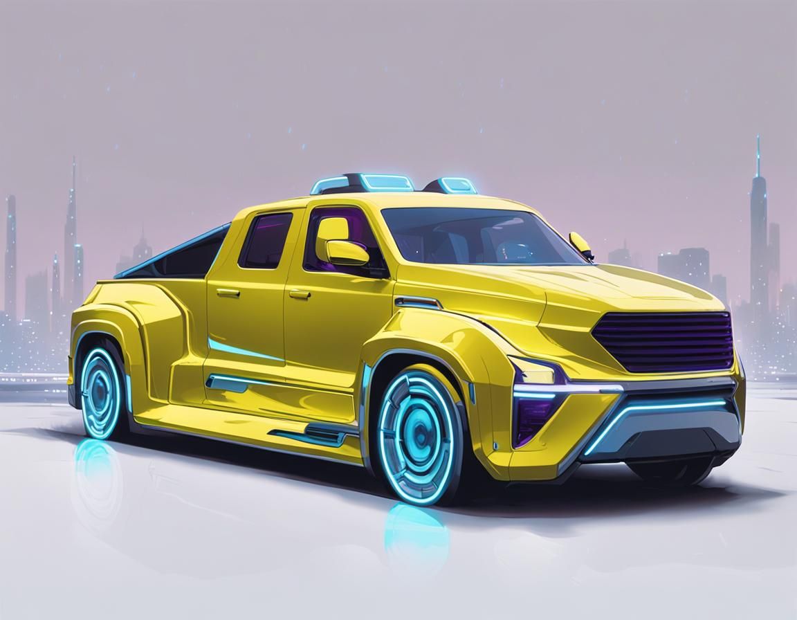 Cyberpunk Pickup Truck in Neon Cityscape