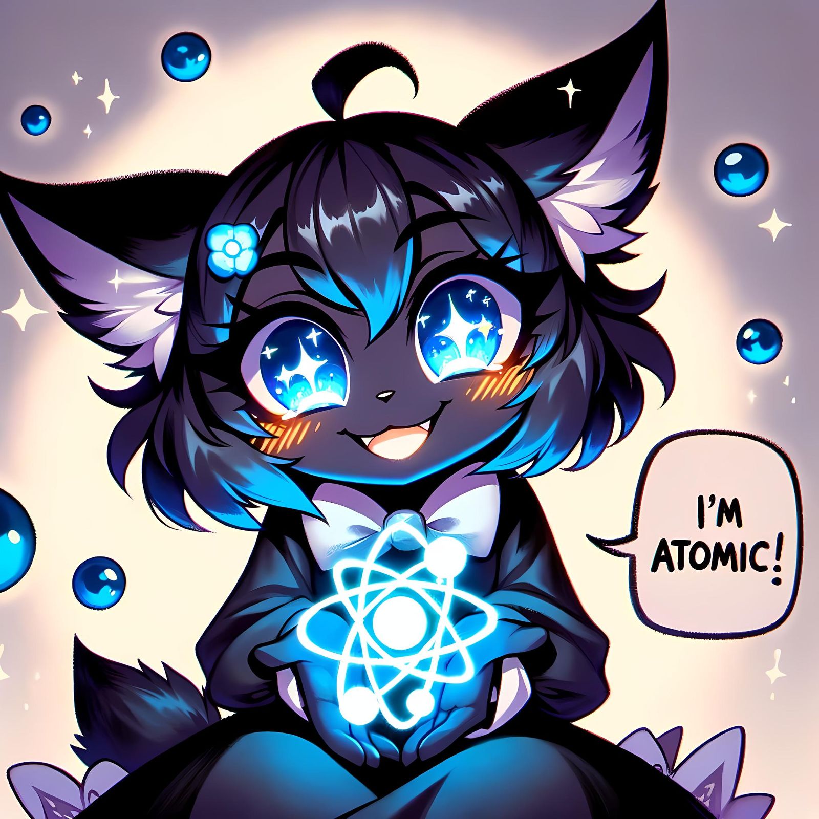 Anime Cat Girl Gleaming with Atomic Energy