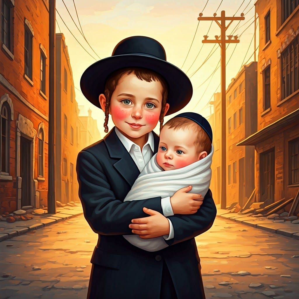 Tender Moment of Brotherly Love in a Gritty Urban Setting