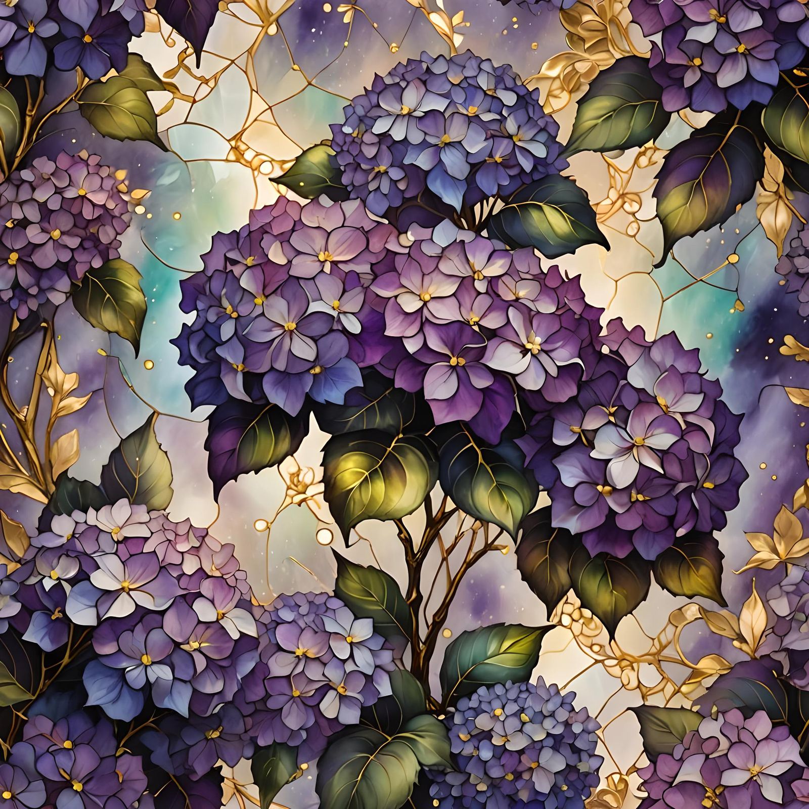 Purple Hydrangea in Alcohol Ink Style