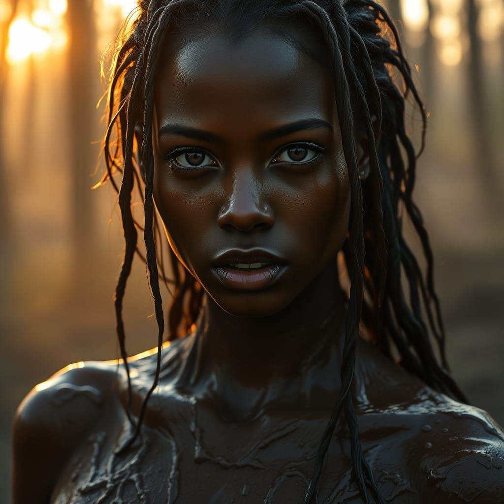 Gloopy Mud-Covered Woman in Dense Forest